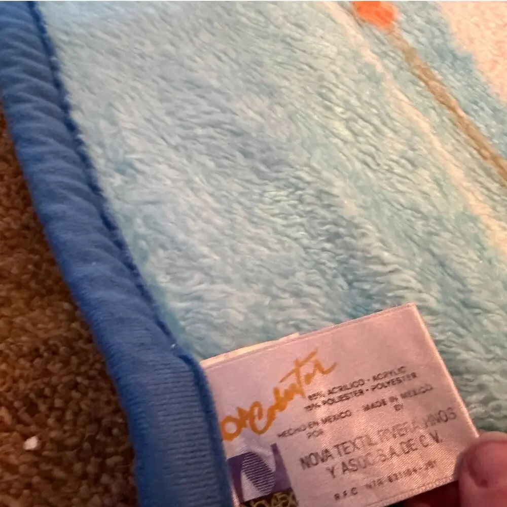 VTG Novatex Skate Bear Rare Minky Plush Blanket Teal Skateboarding Soft VHTF